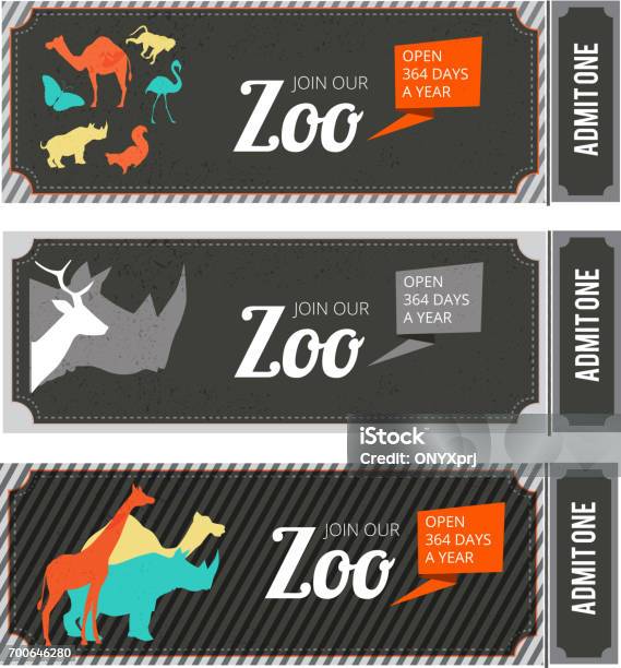 Design Template Of Zoo Tickets With Different Wild Animals On It And Place For Your Text Stock Illustration - Download Image Now