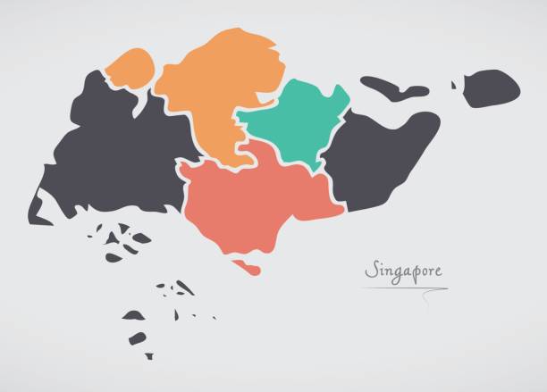 싱가포르 지도 상태 및 현대 둥근 모양 - silhouette cartography singapore map stock illustrations