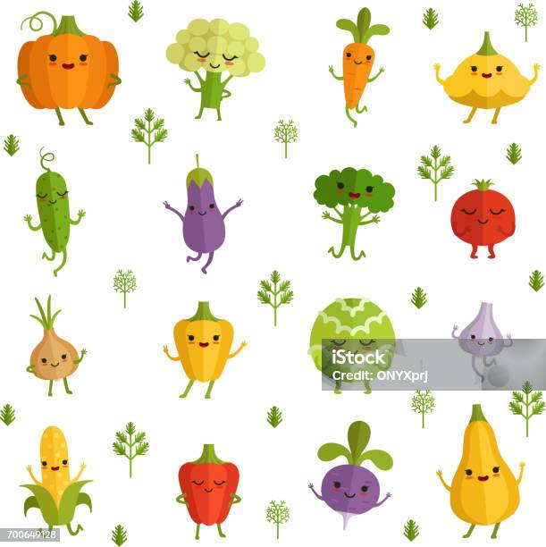 Vegetables Characters With Funny Emotions Vector Illustration In Comic Style Stock Illustration - Download Image Now