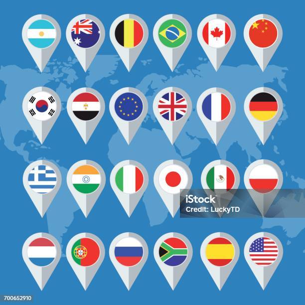 Кнопки Векторного Флага В Плоском Дизайне — стоковая векторная графика и другие изображения на тему Флаг - Флаг, Язык - знаковая система, Карта