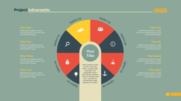 illustrations, cliparts, dessins animés et icônes de modèle de diapositive infographie camembert - circle pie chart computer graphic chart