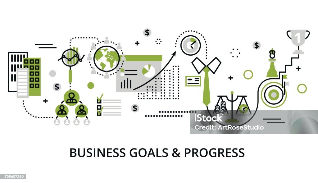 現代のビジネス目標と進捗状況の概念 - インフォグラフィックのロイヤリティフリーベクトルアート