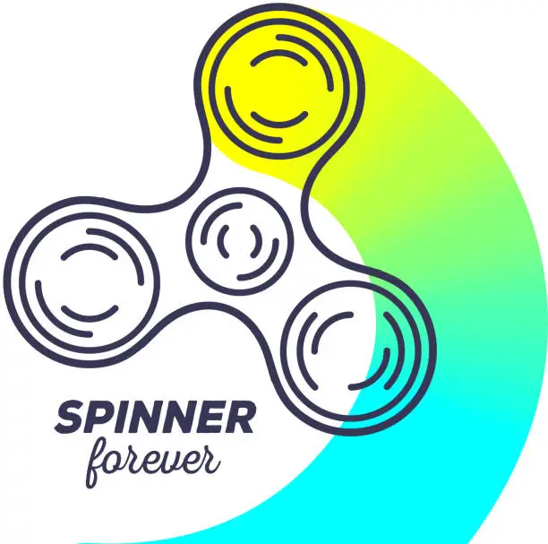 Vector illustration of Vector illustration of fidget spinner with colorful trace of rotation. Creative concept with text on white background.