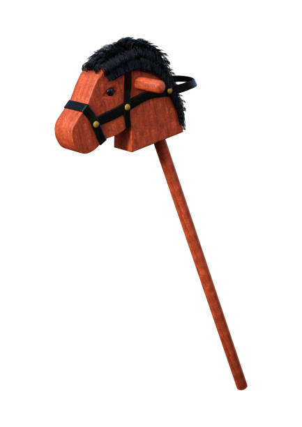 3D rendering of a vintage hobby horse on white background