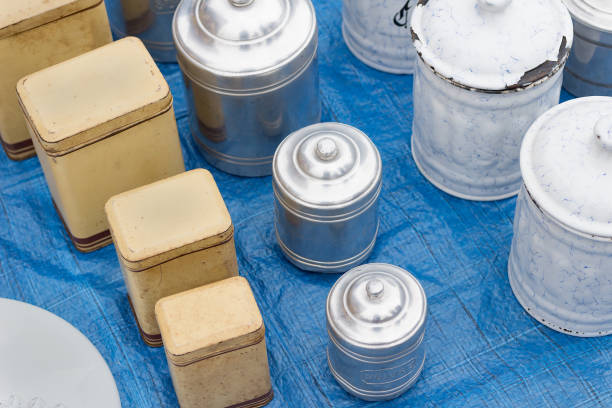 Enamel storege cans at a Flea market