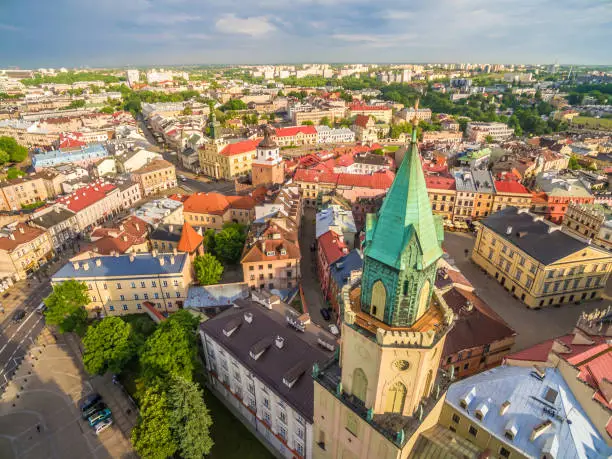 Tourist attractions of lublin. Landscape of the city steeple from the air.