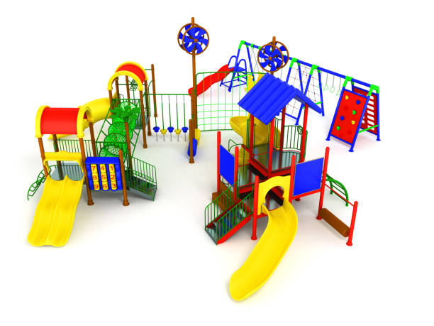 istock Children's motley playground green 3d render on a gray background 700678266