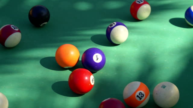 Video of hitting billiards balls on the table in 4k