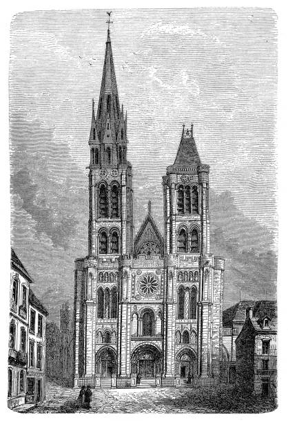 Paris, France - Saint Denis Illustration of a Paris, France - Saint Denis Abbey stock illustrations