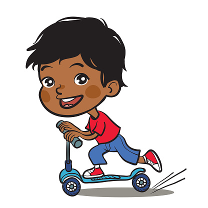 Happy Small Indian Boy Riding Kick Scooters Outdoors Stock Illustration -  Download Image Now - iStock