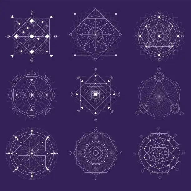 Vector illustration of Alchemy Geometry Symbol Thin Line Set. Vector