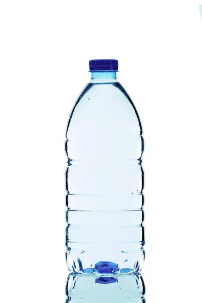 Photo of 1,5 liter wattle bottle isolated on white background.