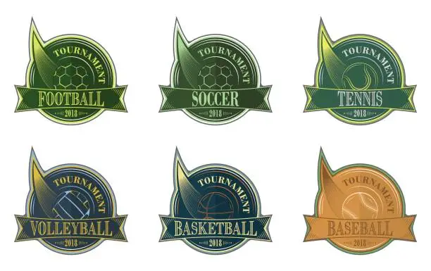 Vector illustration of Set of sport emblem with ball.