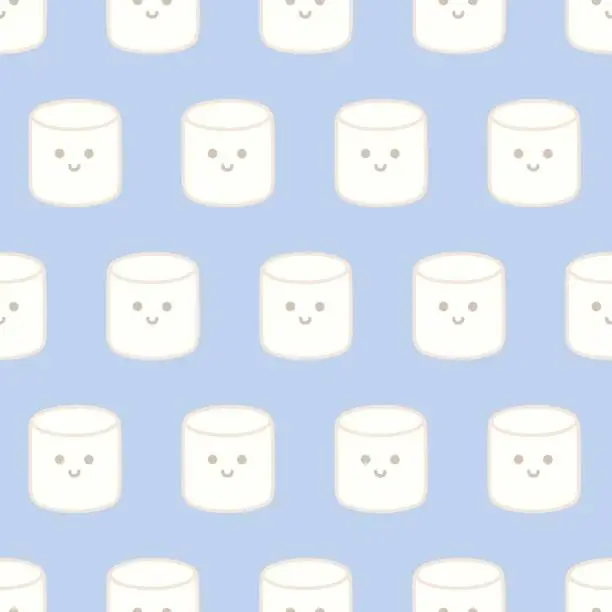 Vector illustration of Cute marshmallow. Seamless vector pattern