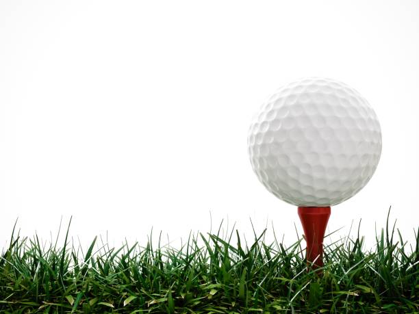 istock 3D Rendering Golf ball with red tee in the grass on white background 700781830