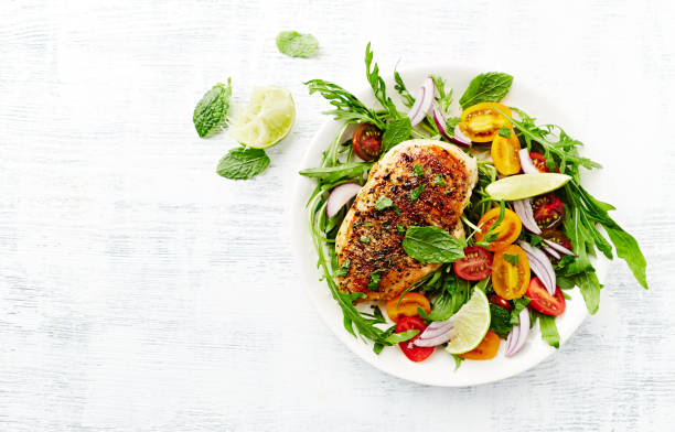 istock Grilled Chicken Breast on Cherry Tomato and Arugula Salad 700787926