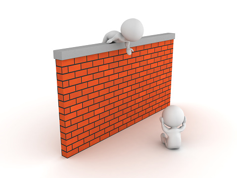 3D illustration of helping a depressed person overcome barriers. Image relating to support and mental health.