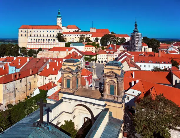 View of old town centre of Mikulov, Czech Republic.