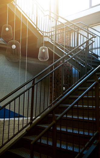 Long staircase in modern office building.