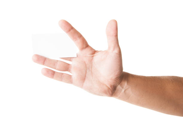 istock Business card in man's hand on white 700825336