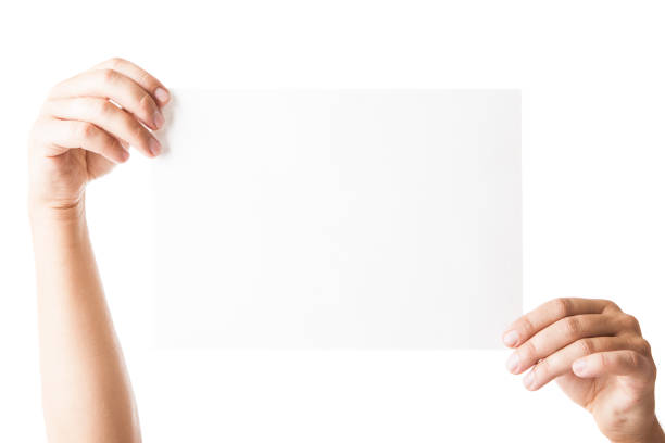 istock Man hand holding blank advertising card on white 700825386