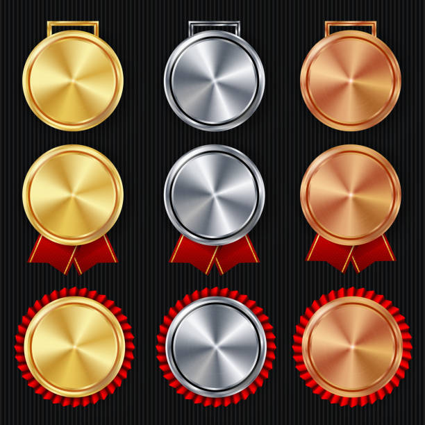 Medals Blank Set Vector. Realistic First, Second Third Placement Prize. Classic Empty Medals Concept. Red Ribbon. Sport Game Golden, Silver, Bronze Achievement Template. Honor Prize. Challenge Award Medals Blank Set Vector. Realistic First, Second Third Placement Prize. Classic Empty Medals Concept. Red Ribbon. Sport Game Golden, Silver, Bronze Achievement Template. Honor Prize. laureate stock illustrations