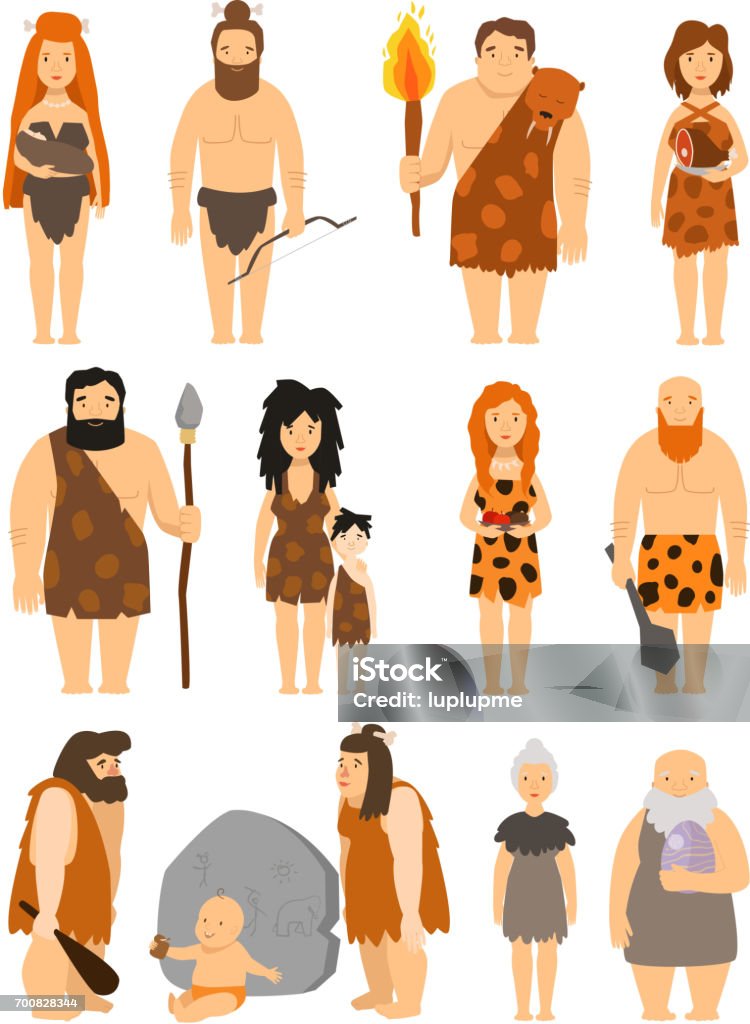  Ilustración de Dibujos Animados De Ilustración De Neanderthal Caveman Evolución Familiar Primitivo De Pueblo Primitivo Carácter Vector Set Protoman y más Vectores Libres de Derechos de Era prehistórica
