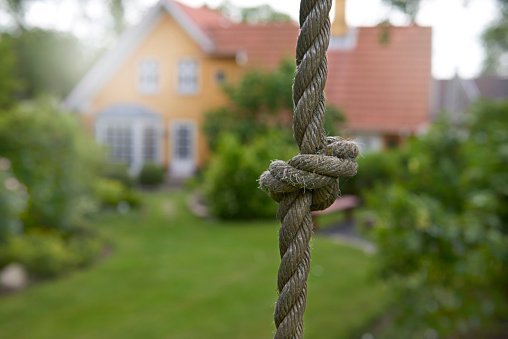 Tied Knot On Thick Rope For Climbing Stock Photo - Download Image