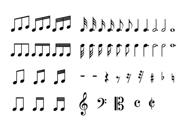 Illustration of note Illustration of note music sheet music treble clef musical staff stock illustrations