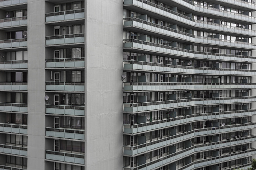 Close up of large apartment building in Canada