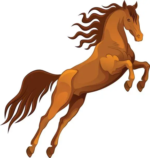 Vector illustration of Brown horse jumping