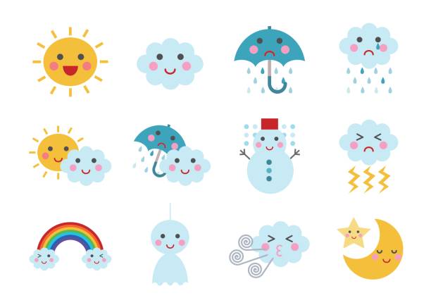 иллюстрация погоды - rainbow umbrella descriptive color multi colored stock illustrations