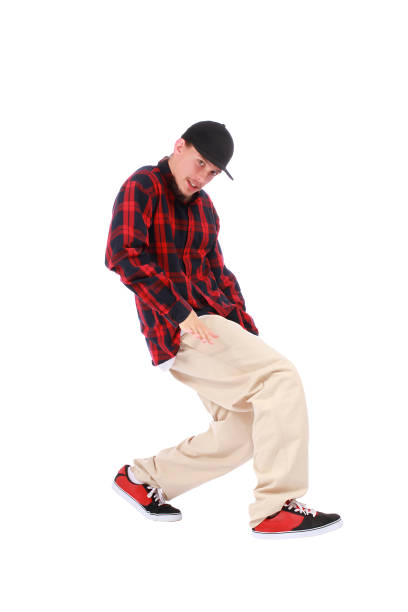 teenage boy hip hop dancer on white stock photo