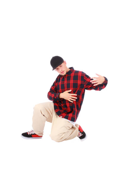 teenage boy hip hop dancer on white stock photo