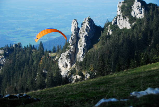 istock Person Paragliding Over Grassy Field 700864201