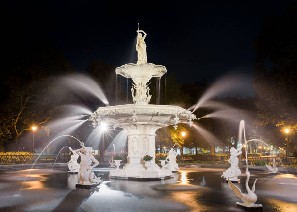istock Water Fountain at Night 700865532