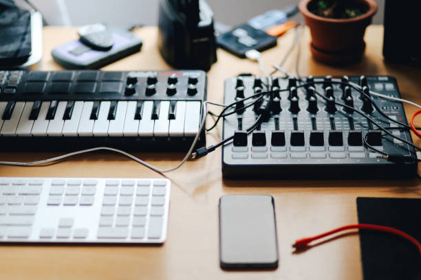 istock Audio equipment in a small sound studio 700876944