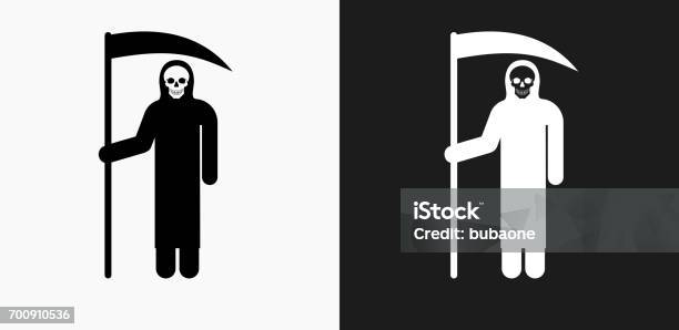Grim Reaper Holding Scythe Icon On Black And White Vector Backgrounds Stock Illustration - Download Image Now