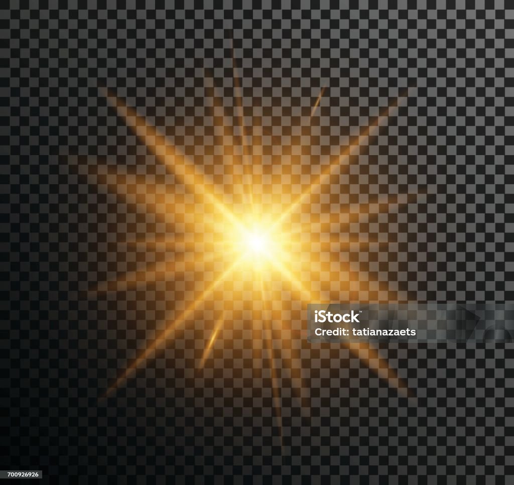 Vector illustration of golden light Vector illustration of golden light. Shining particles, bokeh, sparks, glare with a highlight effect on a dark background transparent Yellow stock vector