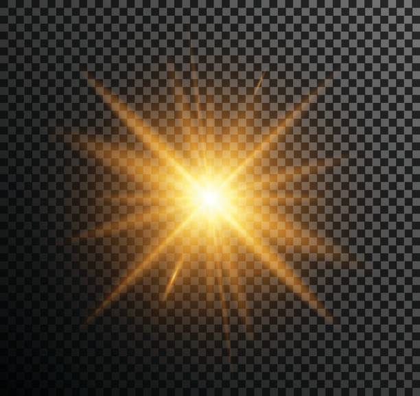 Vector illustration of golden light Vector illustration of golden light. Shining particles, bokeh, sparks, glare with a highlight effect on a dark background transparent gold light flare stock illustrations