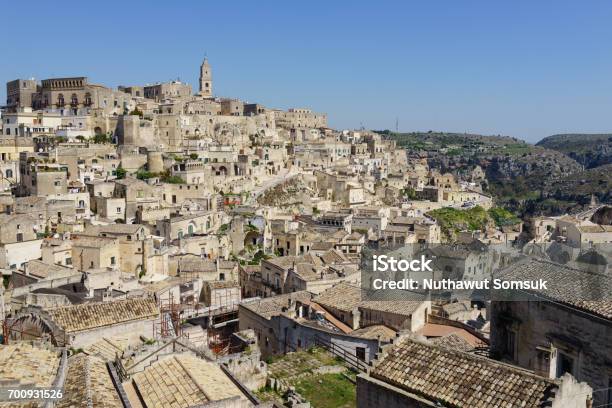 Amazing Panorama View Of Ancient Ghost Town Of Matera In Bright Sun Shine Summer With Blue Sky South Italy Stock Photo - Download Image Now