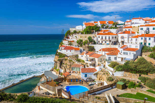 Sea Watering, Portuga Sea Watering, Portugal coastal town. azenhas do mar stock pictures, royalty-free photos & images