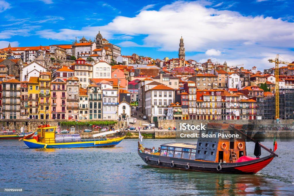 Porto, Portugal Skyline Porto, Portugal old town skyline from across the Douro River. Porto - Portugal Stock Photo