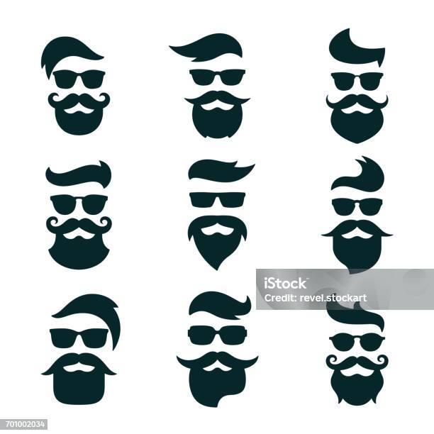 Monochrome Hipster Gesichter Gesetzt Mit Verschiedenen Bärten Brillen Ha Stock Vektor Art und mehr Bilder von Männer
