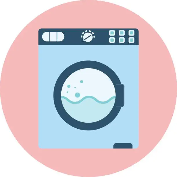 Vector illustration of Flat blue washing machine icon, washer symbol