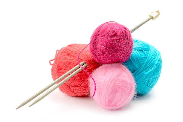 Variety of balls of woolen thread stock photo
