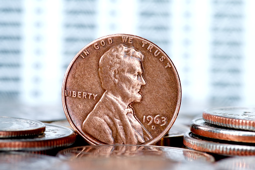 One cent US president Lincoln coin closeup