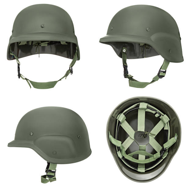 Green, khaki military helmet stock photo