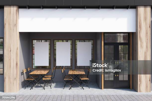 Gray Cafe Exterior Posters Stock Photo - Download Image Now - Restaurant, Store, Outdoors