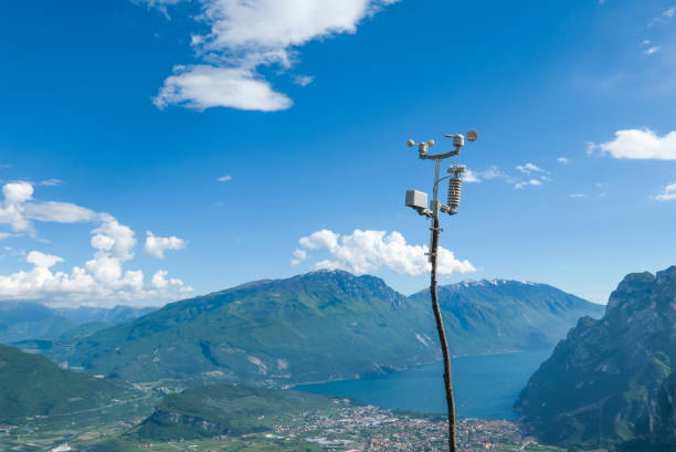 istock Weather station on blue sky background with copy space 701042048